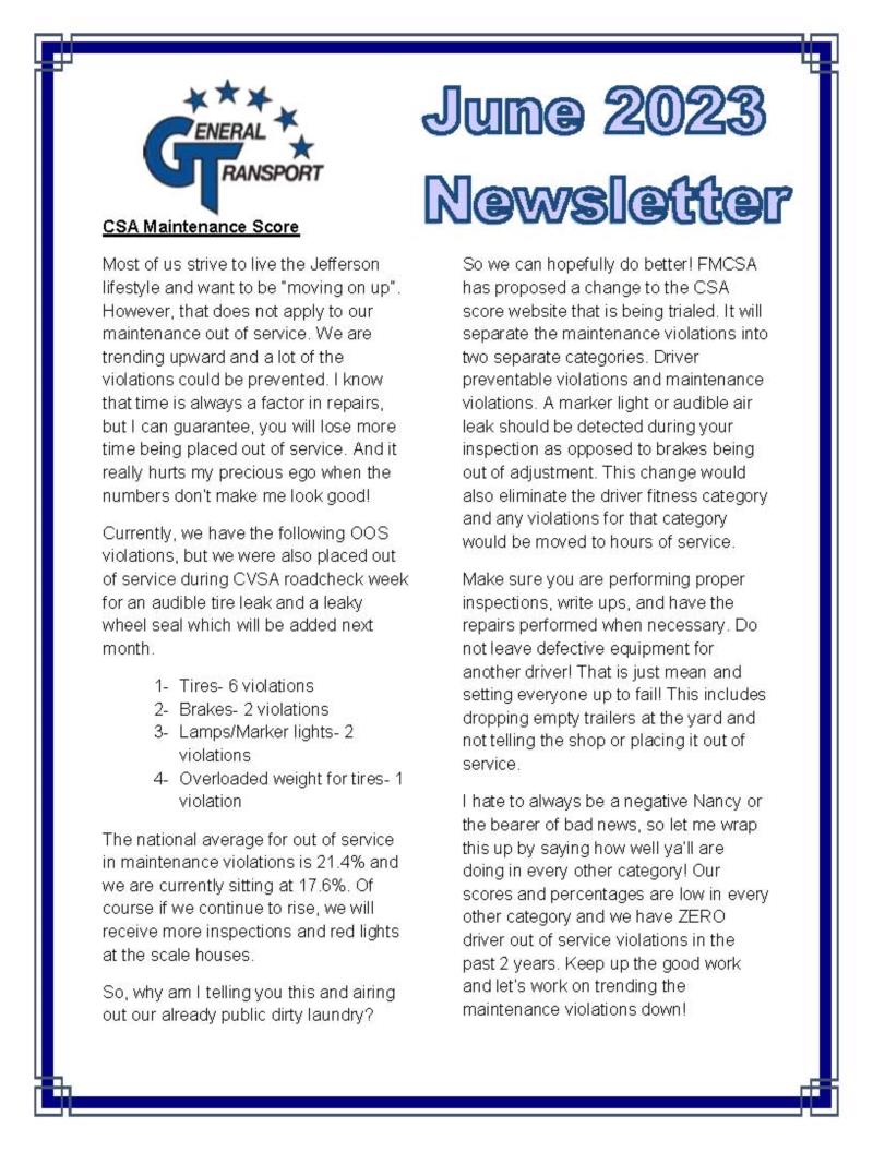 General Transport June 2023 Newsletter